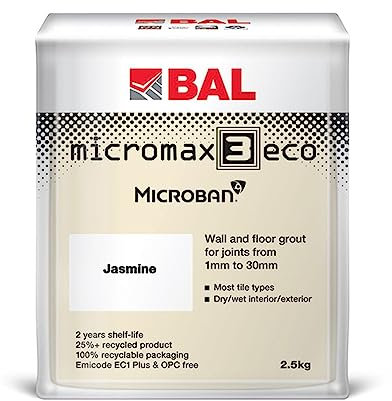 Bal Micromax3 Eco Grout Wall & Floor Grout, Rapid Set, Antimicrobial, Suitable For Interior & Exterior 2.5KG Bag - Jasmine