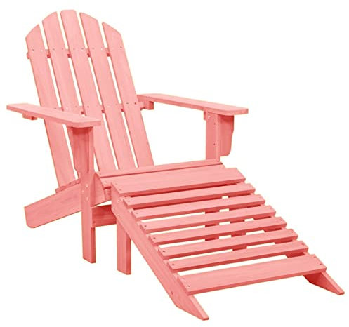 JUNZAI Adirondack-Gartenstuhl mit Fußstütze, Gartensessel, Campingstuhl, Terassenstühle, Gartenmöbel, Balkon Stühle, Balkonstuhl, Hochlehner, Stühle Für Draußen, Massivholz Tanne Rosa