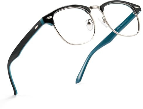 Cyxus Blaulichtfilter Brille Herren Damen Ohne Stärke Browline Brille Computer Schutzbrille Bildschirmbrille Gaming Brille(8056T54 Außen Schwarz Innen Blau)