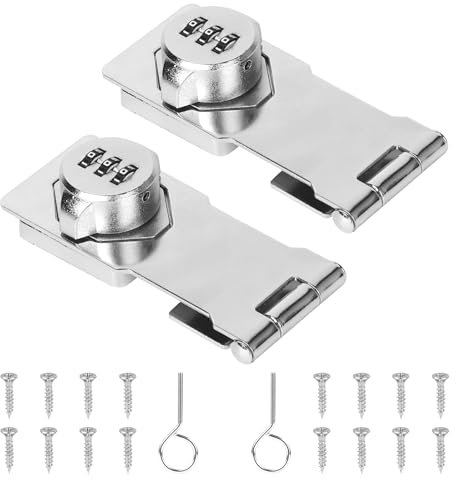 EXLECO 2X Chiavistello Armadietto con Serratura Combinazione Chiusura Hasp Inox Chiavistello con Lucchetto Catenaccio Porte Lucchetto con Chiusura Trappola con Serratura per Armadio Cassetto Silber