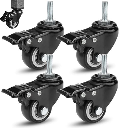Ruedas Giratorias de 40 mm, 4 Piezas Ruedas con Freno, Ruedas Pivotantes para Mueble, Ruedas para Muebles Pesados M8, Ruedas Industriales Giratorias 360° con Perno M8x25MM y Rodamientos de Bolas