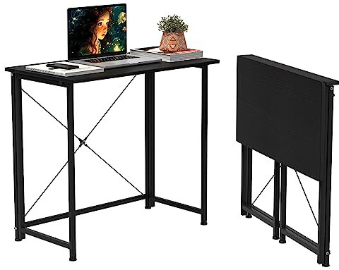 CHOWGOLI Schreibtisch Klappbar, Einfacher Computertisch Klappbar, Faltbarer Kleiner Schreibtisch Platzsparend, Klappbarer Schreibtisch für Zuhause und Büro, Klappschreibtisch Schwarz, 80x45x75cm