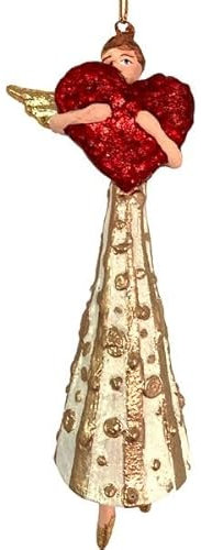 Engel groß Weihnachten Baumschmuck Figur Deko Hänger Christbaumschmuck Ornament 15 cm (Creme-Gold mit Herz)