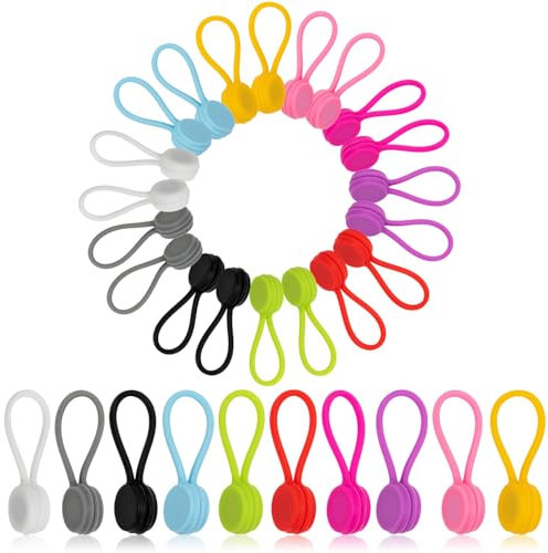 Youkly Magnetic Cable Ties, 30 PCS Silicone Magnetic Cable Clips, Multi-Coloured Reusable Cable Ties for Organising Earphone Cables and Charging Cables
