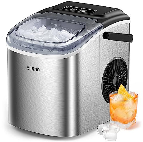 Silonn Countertop Ice Maker, Produces 9 Ice Cubes in 6 Minutes, 12 kg Daily Capacity, Self-Cleaning ice machine with Ice Scoop & Basket Two Ice Sizes, Perfect for Home Kitchen Office Bar and Parties