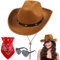 Aomig CowboyHut Damen Herren Fashion Cowboyhüte Cowgrilhut Rockstar Randlose Hippie Herzförmige Brille Halstuch Wilder Westenparty Brillen Geburtstagsfeier Fasching Karneval Kostüm Mottoparty(B-Braun)