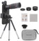 Phone Camera Lens Kit 4-in-1, Come with 28X Telephoto Lens, 25X Macro Lens, 198° Fisheye Lens, 4K 0.6X Wide Angle Lens,Clip, and Phone Mini Tripod for iPhone and Android Phone Series (BLACK)