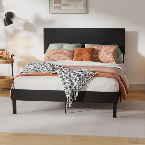 Jaxguom Polsterbett 120 x 200 cm Bett Bettrahmen Doppelausführung Bettrahmen mit Lattenrost Holzlatten zur Unterstützung des Kopfteils, Schwarz
