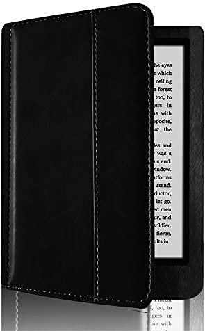 Andy Case Étui de protection en cuir pour liseuse Kobo Glo modèle N613 avec fermeture aimantée et film de protection d'écran Noir
