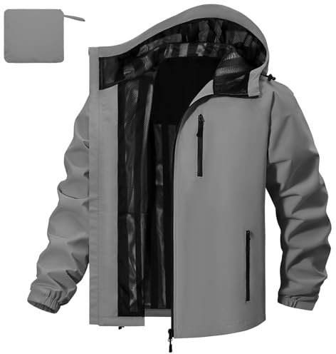 FemiChic Regenjacke Herren Wasserdicht Atmungsaktiv Outdoor Fahrrad Dünne Ultraleichte Wanderjacke für Rain Camping Sommer Leichte Jacke(Grau,M)