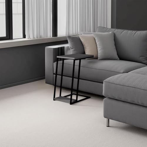 FWStyle 2 Tier Modern Grey Sofa/End Table – C-Shaped Side Table with Scratch-Resistant Melamine Top & Metal Frame – Small Coffee Table for Living Room, Sofa Side or Bedside