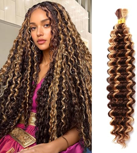 Seimainurs Deep Wave Crochet Hair Long Curly Braiding Hair for Boho Braids Ocean Wave Braiding Hair for Black Women (P4/27#, 24 Inch (Bundles of 2))