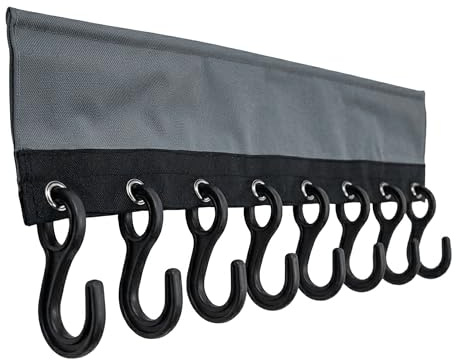 Spetebo Camping Hakenleiste mit Klettverschluss für Zeltstangen - 58 x 20 cm - Universal Garderobenleiste mit 8 Haken - Mehrzweck Garderobenhaken Kleiderhaken Leiste Zelt Garderobe
