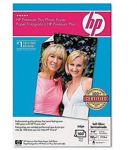 HP Premium Plus Fotopapier Soft Gloss (100 Blatt, 10,2 x 15,2 cm mit Tab)