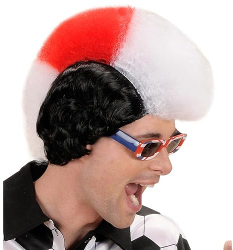 Widmann P0711 - Perücke Fan, weiß-rot, Polen Fan, Irokesenschnitt, Sportfan, Weltmeisterschaft, Mottoparty, Karneval