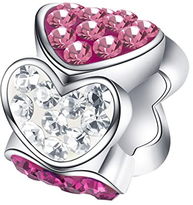 Andante-Stones 925 Sterling Silber Kristall Bead Charm * Herzen * Rosa Weiß Element Kugel für European Beads + Organzasäckchen