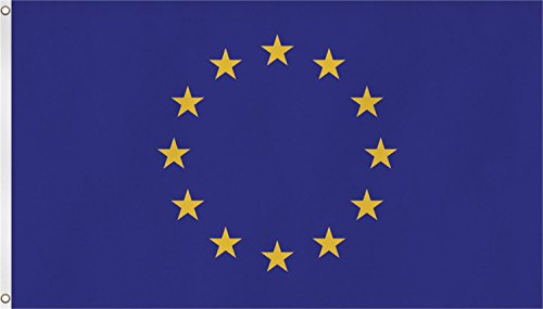 Flagge Europa 90 x 150 cm Fahne mit 2 Ösen 100g/m² Stoffgewicht Hissflagge Hissen EXTREM REIßFEST,sehr robust, extra starke Messing-Ösen - mehrfach umlaufend genäht, ideal als Hissflagge Hissfahne für Innen/Außen, für Haus, Garten zur Deko,
