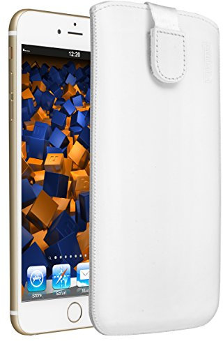 mumbi Genuine Leather Case Compatible with iPhone 6 Plus / 6S Plus Leather Case Wallet, White, iPhone 6 Plus 6S