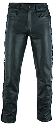 Texpeed Pantalones de cuero para hombre - Pantalón motero negro con cordones M