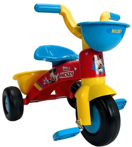 INJUSA - Dreirad für Kinder von 1 bis 3 Jahren mit Pedalen Trico Mickey Mouse | Korb Vorne und Hinten | Kunststoffräder mit Gummiband | Tragegriff | Offizieller Disney-Lizenz | Mehrfarbig (3530)