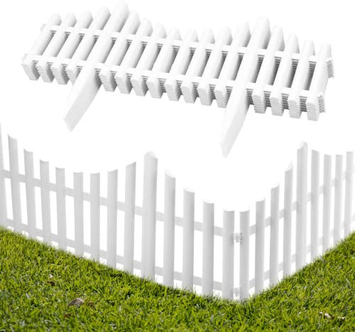 KCT 3 Packs White Picket Fence Garden Border –Interlocking Flexible Lawn Plant Flowerbed Panels – 24 Pieces Total