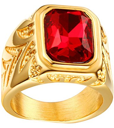 HIJONES Herren 15.5MM Roter Strass CZ Ringe aus EdelstahlRot-Edelstein Größe 68 (21.6)