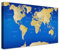 Stilvolle Pinnwand Weltkarte - Blau - Deutsch in 100 x 70 cm, stabile Rückwand zum Pinnen inkl. Starterkit - Leinwand-Kunstdruck Wandbild Landkarte XXL