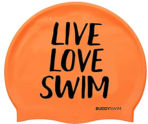 BUDDYSWIM Bonnet de Bain en Silicone pour Piscine ou Eau Libre pour Homme ou Femme. Convient aux Cheveux Longs. Résistant et Hydrodynamique, Couleur Vive pour Une Bonne Visibilité