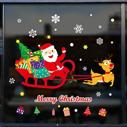 VHVCX Weihnachtsschmuck Schneeflocke Elch Mall Weihnachtsmann Schlitten Shop Aufkleber Fensterglastüraufkleber Wand