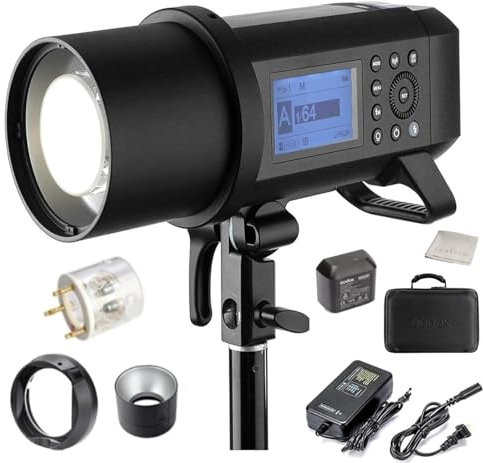 Godox AD400 Pro All-in-One Outdoor-Stroboskop-Blitz mit 400 Ws Leistung, 21,6 V/2600 mAh Lithium-Akku bietet 390 Full Power Pops, kompatibel mit Canon, Nikon, Sony, Olympus, Fujifilm DSLRs