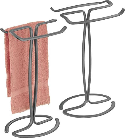 mDesign Handtuchhalter für den Waschtisch – frei stehender Handtuchständer für 2 kleine Gästehandtücher – kompakte Handtuchhalterung aus Metall – 2er-Set – graphitgrau