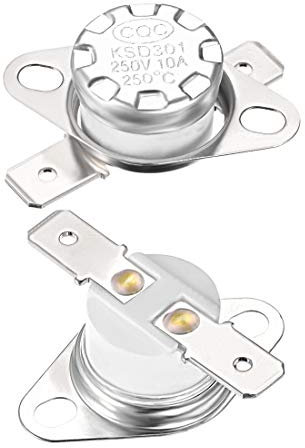 sourcing map KSD301 Thermostat 250 °C / 482 °F 10A Normalerweise geschlossen N.C. Einstellen der Schnappscheiben-Temperaturschalter für Mikrowelle, Backofen, Kaffeemaschine 2 Stück