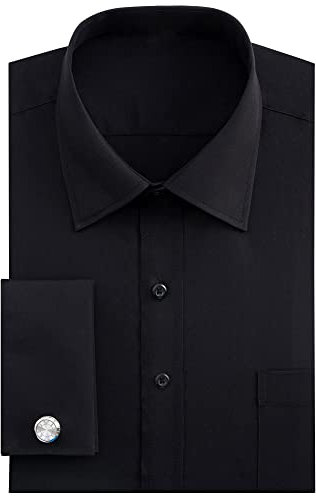 J.VER Men's Black Formal Shirt Double Cuff Long Sleeve Cufflinks Dress Shirt Work Business Cotton 16.5 Neck 34-35 Sleeve