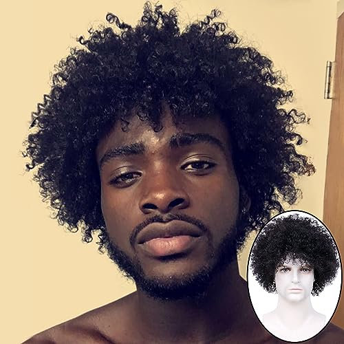 Becus Afro Perücken für Männer 100% Brasilianische Afro Kinky Echthaar Perücke Herren Perücke echtes Haar Kurze lockige gewellte Afro Perücken flauschige abgewinkelte Perücke für Männer