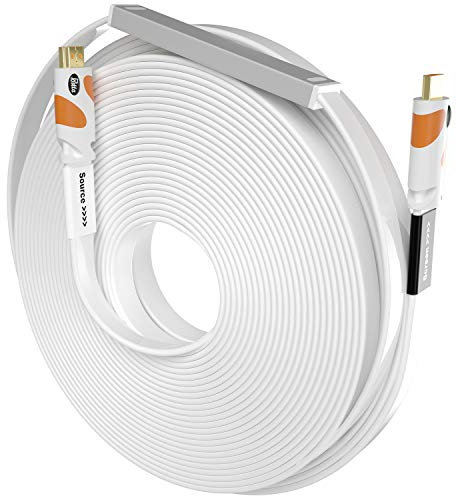 Postta Flat HDMI Cable 100 Feet 4K HDMI2.0 Cable with Built-in Signal Booster Support 4K(2160P),3D,1080P,Ethernet,Audio Return(White-Orange)