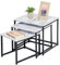 mDesign Couchtisch (3er-Set) – moderner Designtisch im Industrie-Look – Ausziehtisch aus Holz mit Füßen aus Eisen zum Abstellen von Laptop, Zeitungen oder Büchern – Marmor/Schwarz