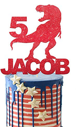 EDSG Personalised Dragon Cake Topper for Boy | Multicolour Glitter Topper for 1st, 3rd, 5th, 7th, 9th, 13th Birthdays (Red)