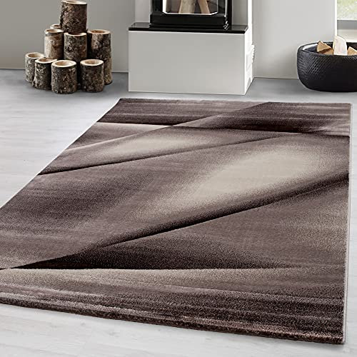 Carpetsale24 Kurzflor Teppich 200x290 cm, Modern Abstrakt Design in Braun Beige, Pflegeleicht, ideal für große Wohnzimmer, Essbereiche oder offene Wohnräume