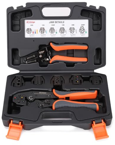 iCrimp Crimpzangen-Set, 8-teilig, Schnellwechselbacken für Schrumpfschlauch, offener Zylinder, isolierte und nicht isolierte Aderendhülsen, AWG 20-2