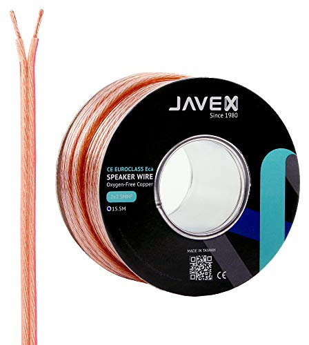 JAVEX CPR Construction In-Wall-Use 13 AWG OFC Speaker Wire 2x2.5MM2 [ 315x0.10mm Oxygen-Free Copper 99.9%] for Home Theater and Audio Systems Installation, Transparent 15.5M