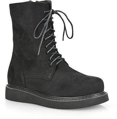 Damen Schnürstiefeletten mit Keilabsatz und Plateau-Sohle, Schwarz - schwarzes Wildlederimitat - Größe: 38 EU