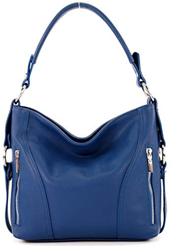 modamoda de T202 Damen Leder Henkeltasche Schultertasche handmade in Italy, Farbe:Blau