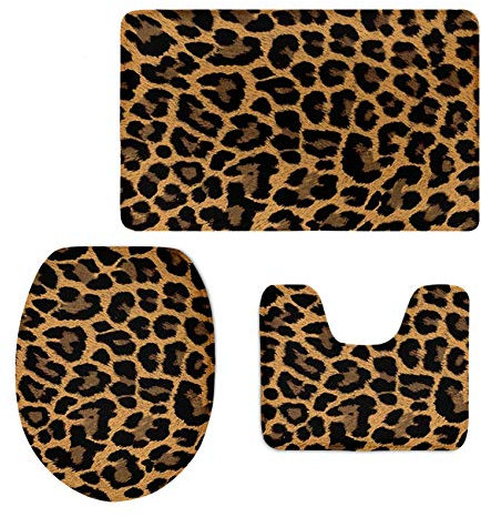 UNICEU Classic Wild Gepard Leopard braun Druck Badezimmer Matten-Set von 3 Stück rutschfeste Konturteppich und WC-Deckelbezug Gummiunterseite Badezimmerteppich maschinenwaschbar