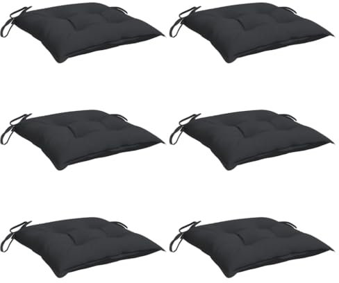 vidaXL Stuhlkissen 6 STK., Sitzkissen mit Bändern, Sitzauflage Outdoor Indoor, Stuhlauflagen Kissen für Gartenstuhl, Schwarz 50x50cm Oxford-Gewebe