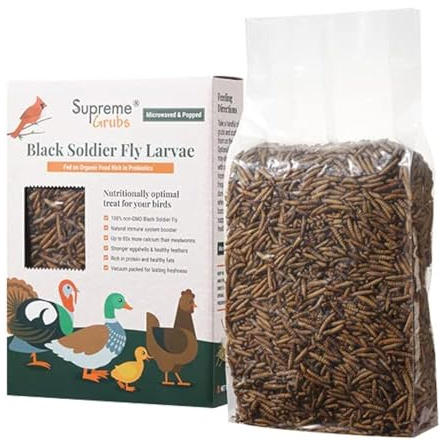 Supreme Grubs Natural Black Soldier Fly Larvae for Chickens, 85X More Calcium Than Mealworms-High Protein Grub Food Chicken Treats for Hens, Probiotic & Calcium Rich Chicken Feed, Bird Treat 1lb