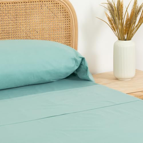 TRAMAS+ Einzelblatt-Set 90x200, 100% Baumwolle, Bettwäsche, Bettlaken und 1 Kopfkissenbezug, Standard 100 von Oeko-TEX - Green Tiffany