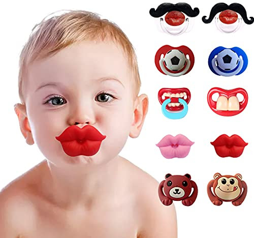 10 Stück Baby Schnuller, lustige Lippen Baby Schnuller, weiches Silikon süßes Schnuller Design mit Kusslippe, lustiger Schnuller zum Schießen Requisiten, Weihnachten, Halloween, Party