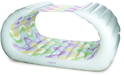 FUNBOY Riesige aufblasbare Luxus Bali 70er Jahre Wave Lounger Cabana Pool Float Pool Floating Lounge Abnehmbarer Schatten Zwei Getränkehalter Luxus Schwimmer für Sommer Pool Party und Unterhaltung
