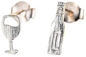 Ohrstecker Silber 925 Damen,Damen Ohrstecker, Mode Asymmetrisch Weinflasche Weinglas 925Er Sterling Silber Ohrstecker Zirkonia Ohrringe Elegant Silber Ohrstecker Schmuck Geschenke Für Ihre Frauen M