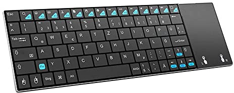 SB Ultra Slim 2.4GHz Wireless Keyboard Touchpad Mouse 80 Keys German QWERTZ Stainless Steel Keyboard Built in Rechargeable Li-ion Battery Pack for Smart TV, Raspberry Pi, Mini PC (German Layout)